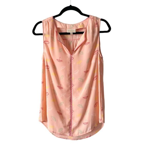 ModCloth Women’s Sleeveless V-Neck Umbrella Print Top Peach Size Small - Picture 1 of 6
